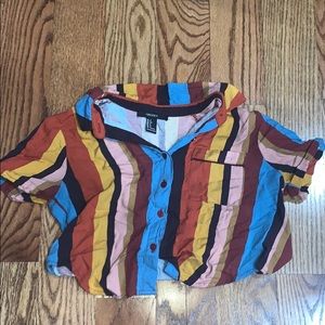 Short sleeve, button down multi- color crop top